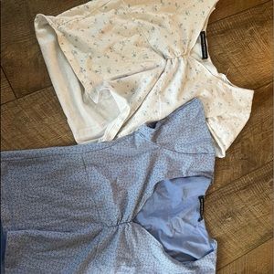 TWO BRANY MELVILLE GINA TOPS, BOTH OK CONDITION, BLUE AND WHITE WITH FLOWERS